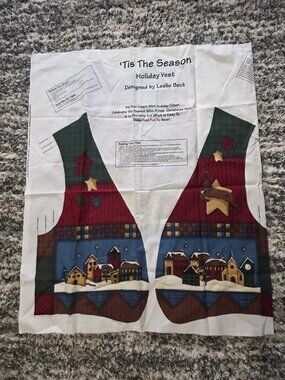 Cut & Sew Christmas Vest Fabric Panel Leslie Beck Multi Sz Santa Tis the Season